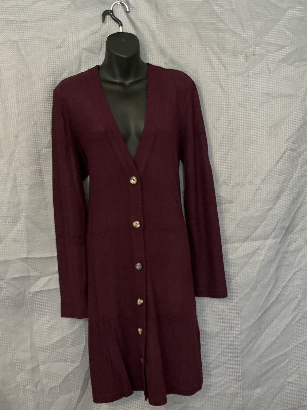Anthropologie Deep Plum Button-Front Long Cardigan